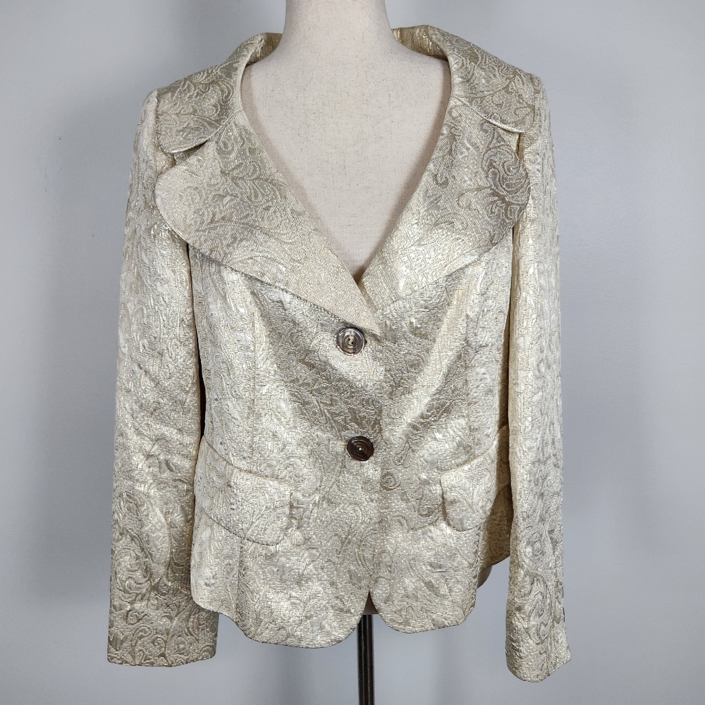 NWOT Jones New York Collection Cream Gold Metallic Blazer Suit Jacket Size 10